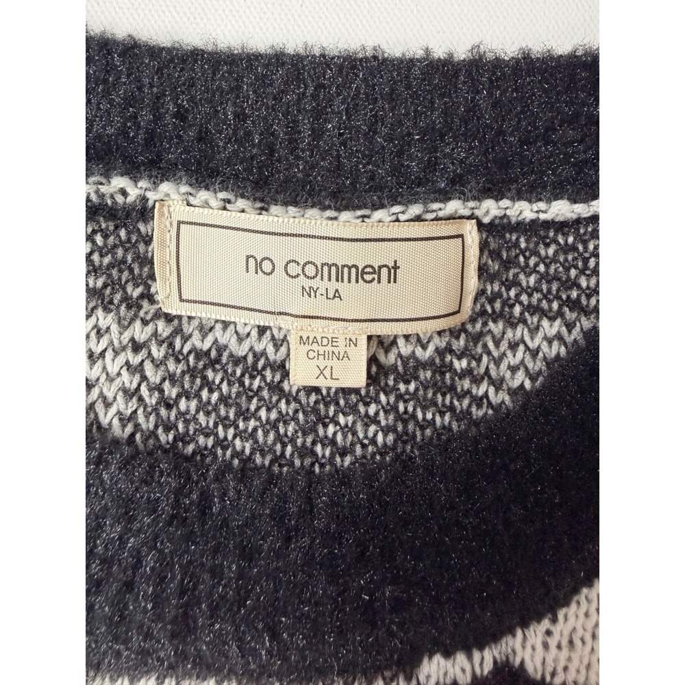 No Comment Checkerboard Sweater Womens XL Black White Excellent Fuzzy Crewneck - Picture 4 of 7